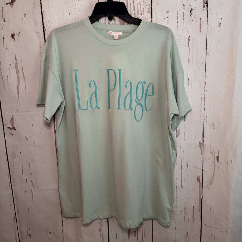 Gianni Bini Light Blue Embroidered T-Shirt Medium